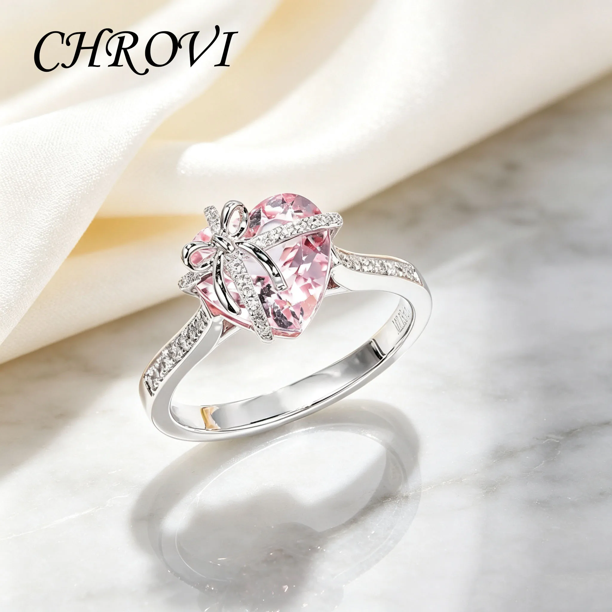 Luxurious 925sterling silver ultra-shiny diamond heart-shaped Morganite engagement ring Prosperity yellow zircon bow-shaped ring