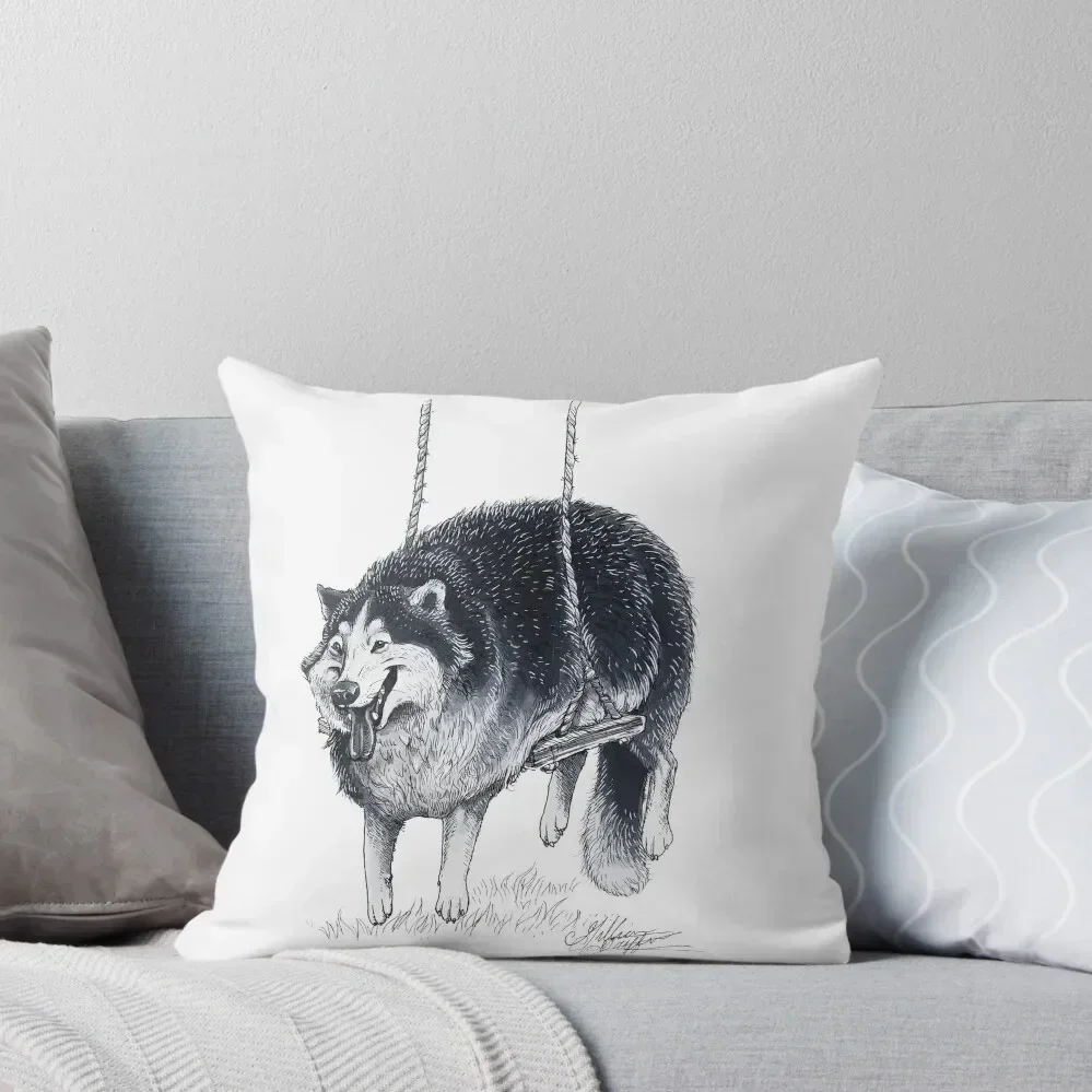 Chonky Husky on a Swing Throw Pillow christmas pillow case Decorative pillow case