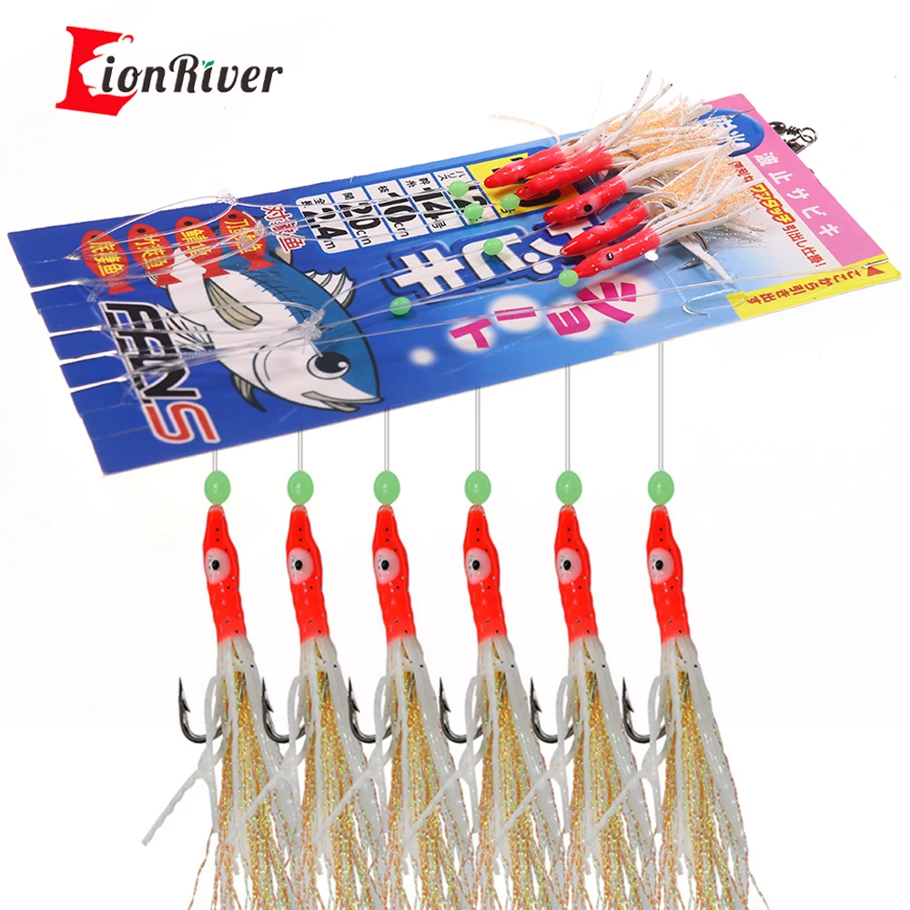 

Lionriver 5/10 Bags Soft Squid Skirts with Flash Tinsel 1/0 Hooks Luminous Octopus Lure Sabiki Rig Sea Fishing Mackerel Tackle