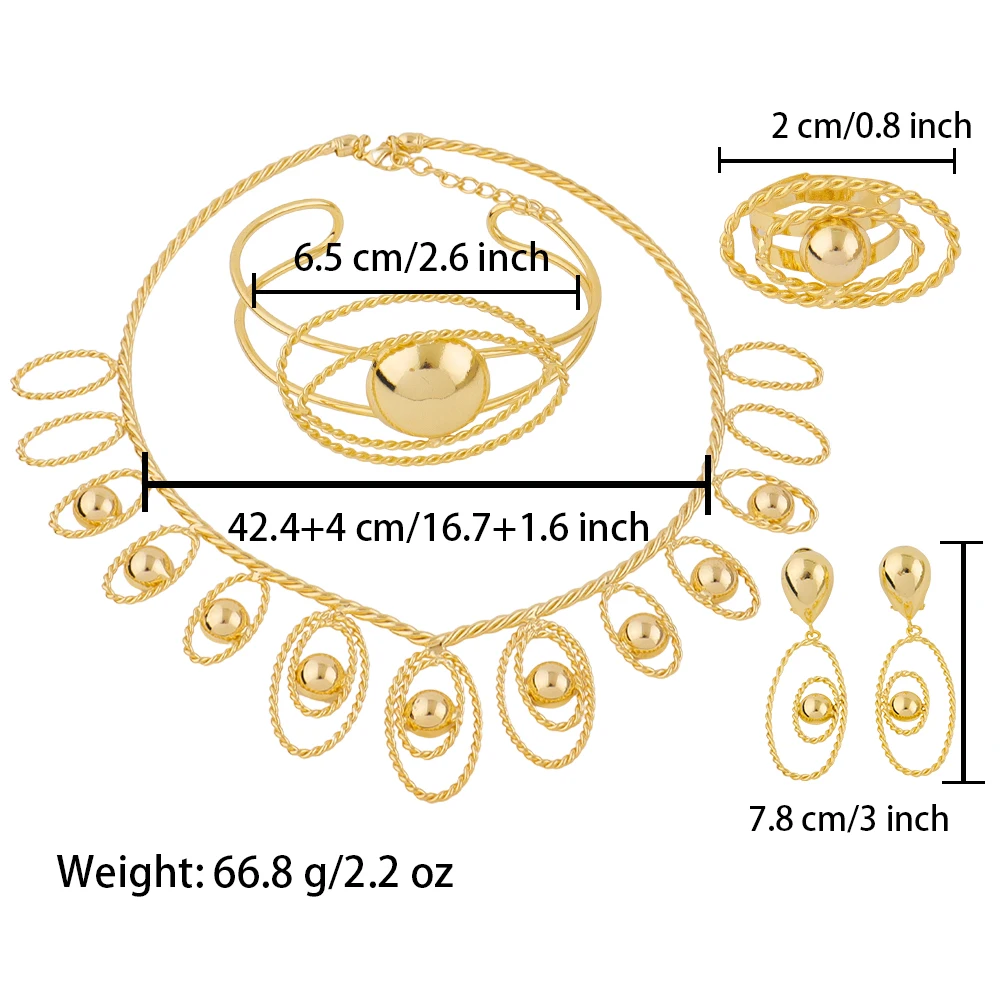 Luxury Floral Wire 4pcs Women's Bridal Jewelry Set Earrings Bangle Ring Necklace Fashion Accessories for Wedding Party Gifts