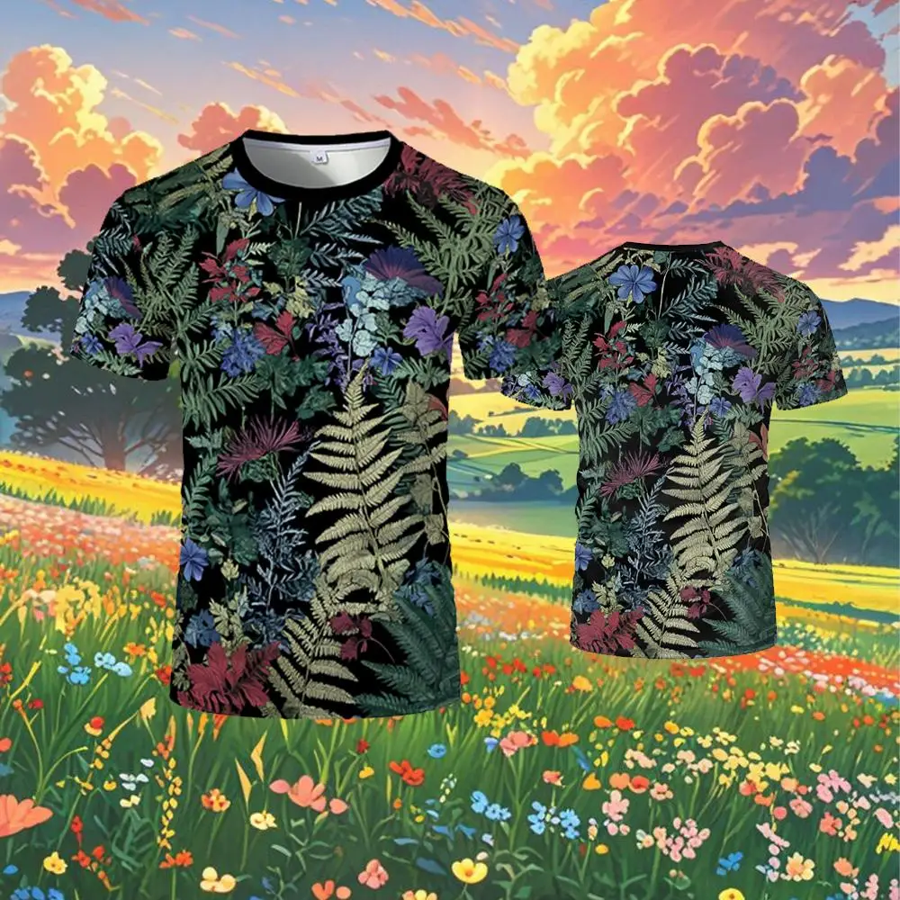 

2025 New 3D Floral Print T-Shirt Retro Plant Pattern Short Sleeve Harajuku Street Style Casual Crew Neck Top For Men And Women