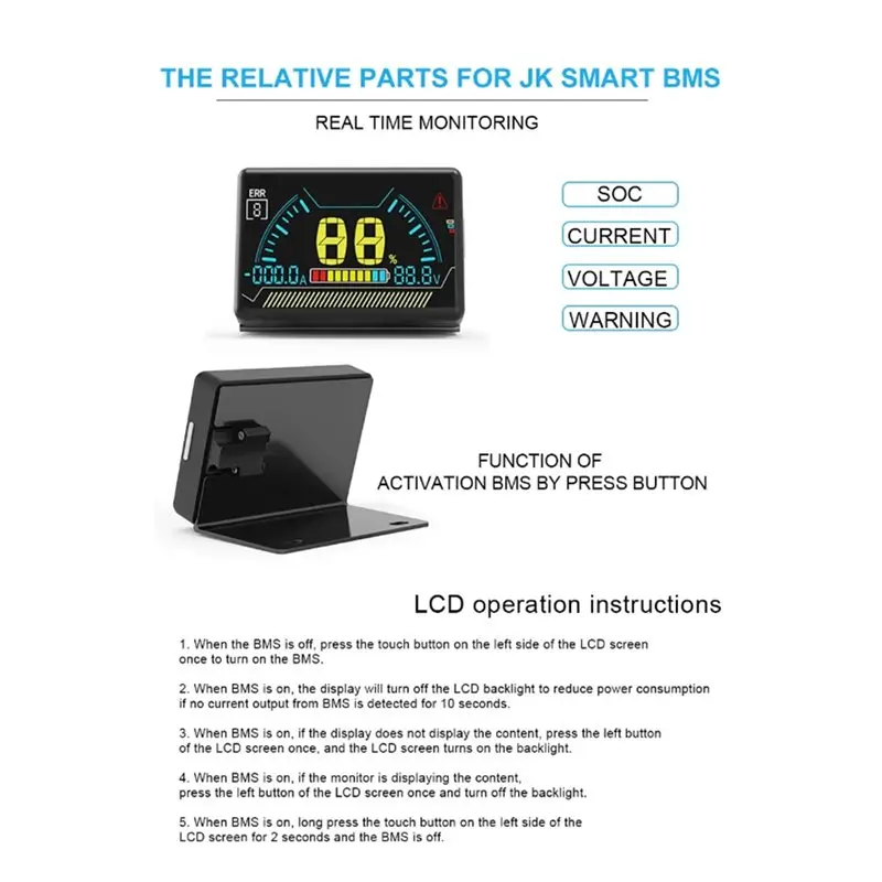 B76B Smart BMS LCD Display 2.3 Inch Lithium Battery Protection Board Intelligent Battery Level Indicator Monitor
