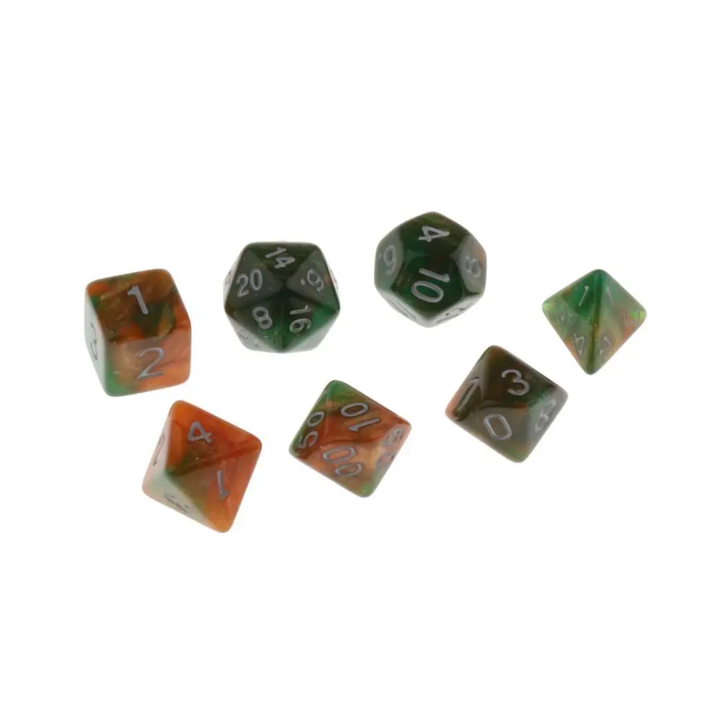 2-4pack 7pcs Polyhedral Dice D4 D6 D8 D10 D12 D20 for DnD RPG Games Green Orange