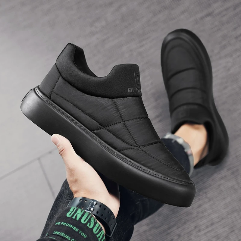 

Мужские флисовые однотонные туфли на плоской подошве и среднем каблуке с разрезом, осенне-зимние теплые и противоскользящие уличные прогулочные туфли