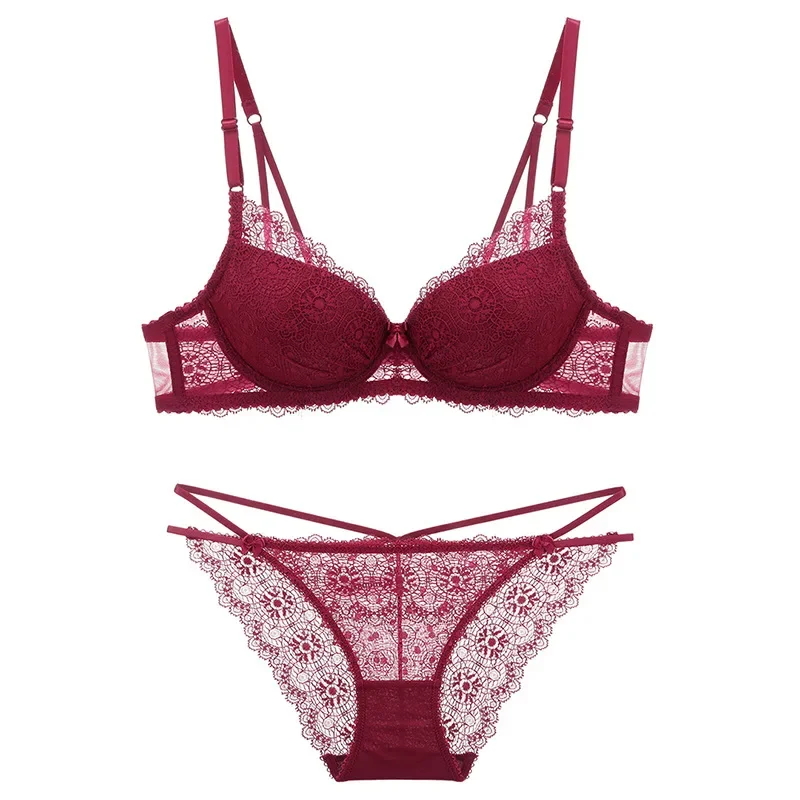 

Deep-v neck lace female lingerie suits transparent sexy women fashion intimates push up young girls underwear big size bra set