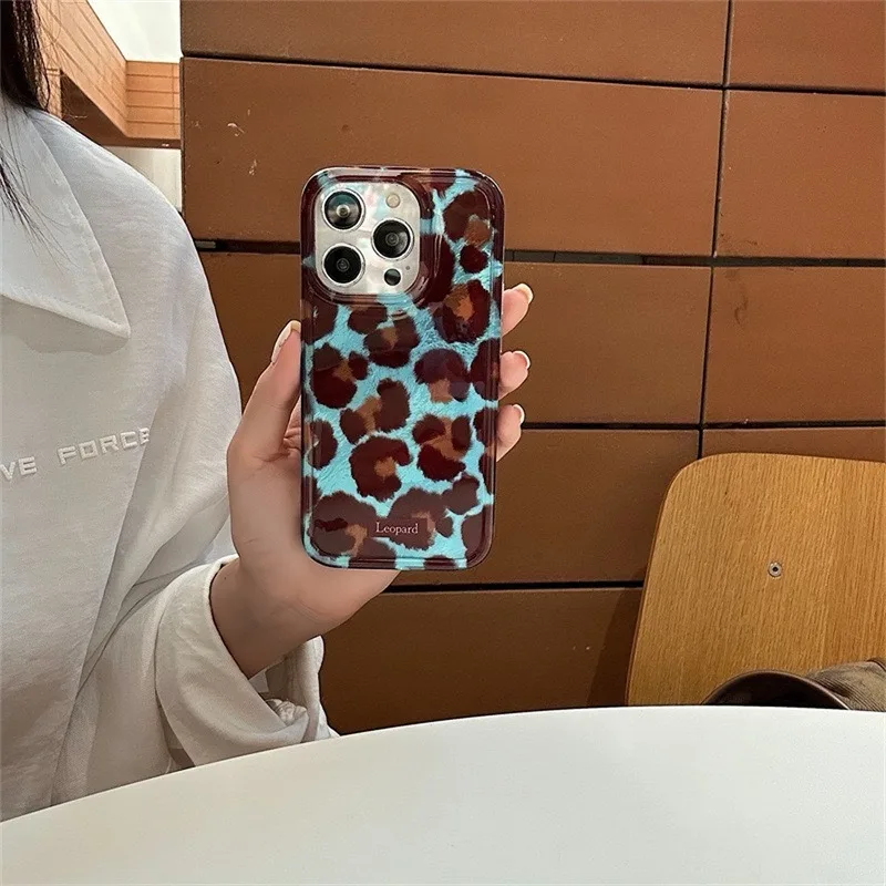 Laser Leopard Print Phone Case For iPhone 17 Air 16 15 14 Plus 13 12 11 Pro Max Full Cover Dual Layer