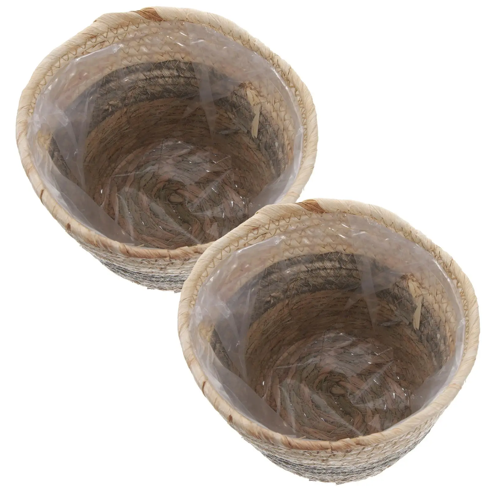 

2 Pcs Rattan Flower Basket Straw Planter Woven Pot M 18cm Gray Decorative Plant Grass Storage Baskets Planter
