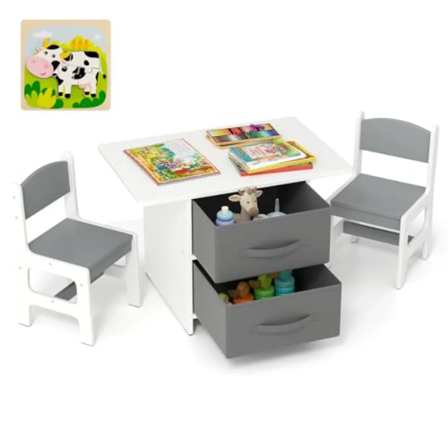 

Набор мебели Costzon: деревянный стол и стулья с корзинами для хранения игрушек, пазлами для творчества, рукоделия, чтения и игр