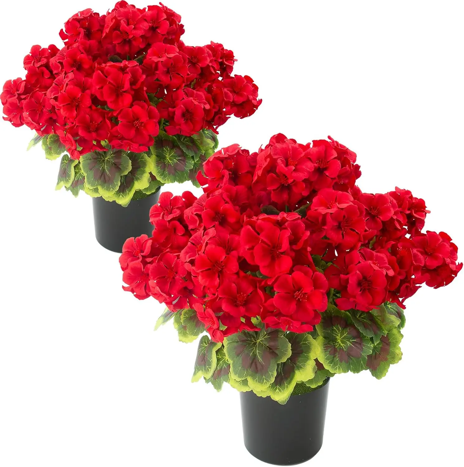 

2 Pcs Geranium Potted Artificial Flowers, 19" Fake Geraniums Plants UV Resistant Silk Potted Plants for Outdoor Home Déc