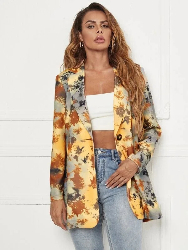 Chaqueta pequeña informal para mujer, Blazer con estampado sin colocar, ropa de moda, otoño e invierno, 2023