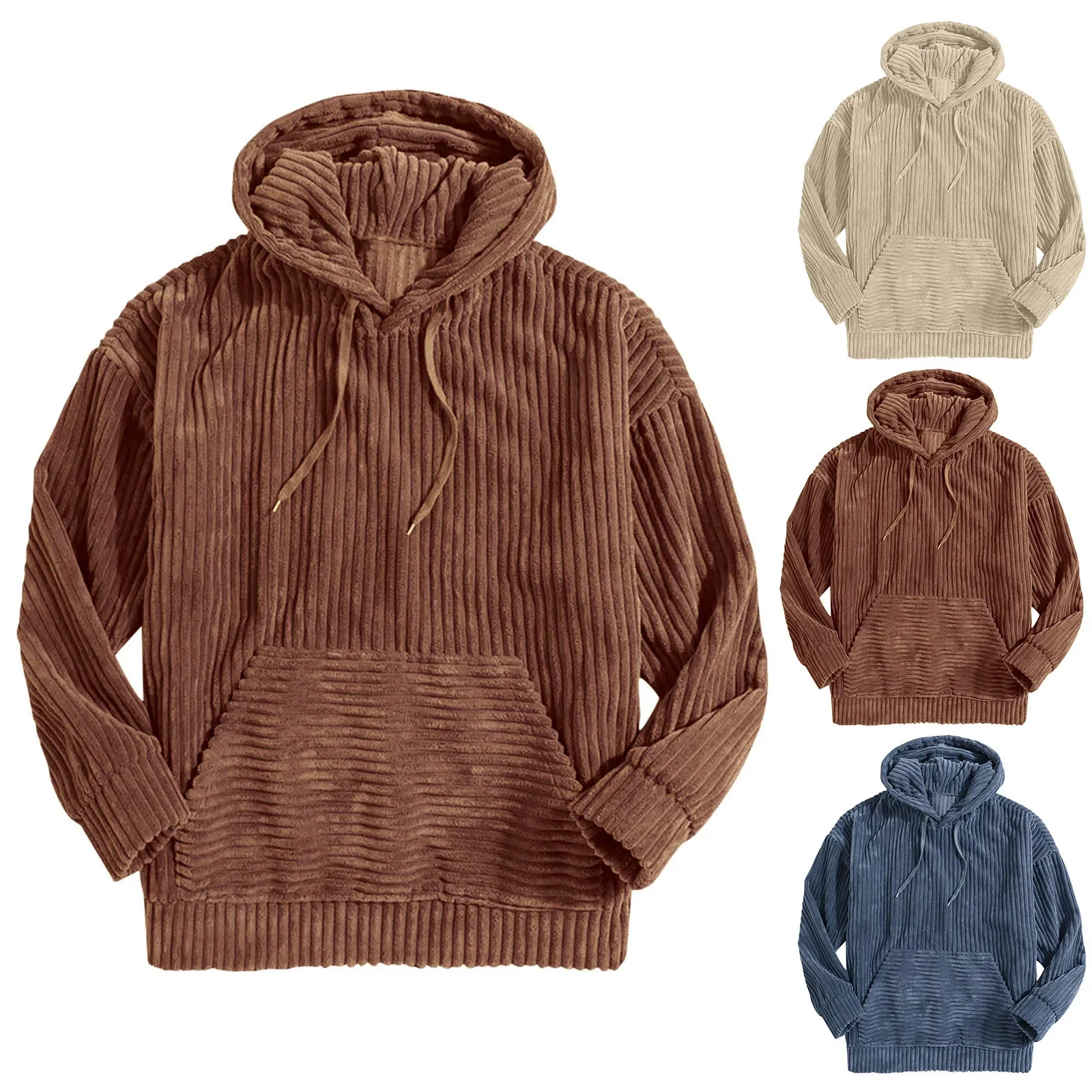 Leisure Pullover Hooded Sweater Autumn Winter Men Pullover Corduroy Long Sleeve Pocket Pullover Vintage Street Wear