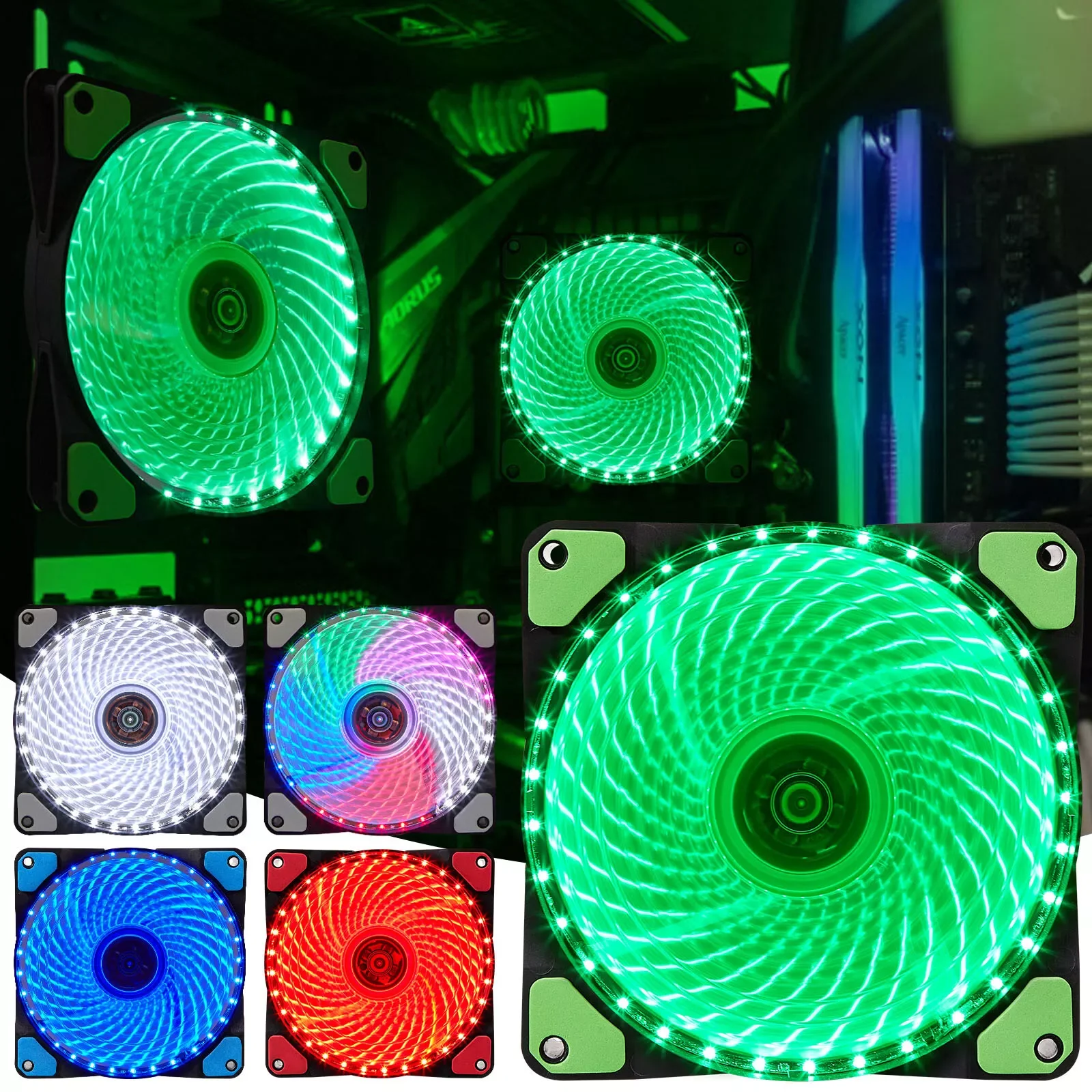 120mm 15 LED Ultra Silent Computer PC Case Cooling Fan 15 LEDs 12V With Rubber Quiet Molex Connector 3 / 4Pin Plug Fans Cooler