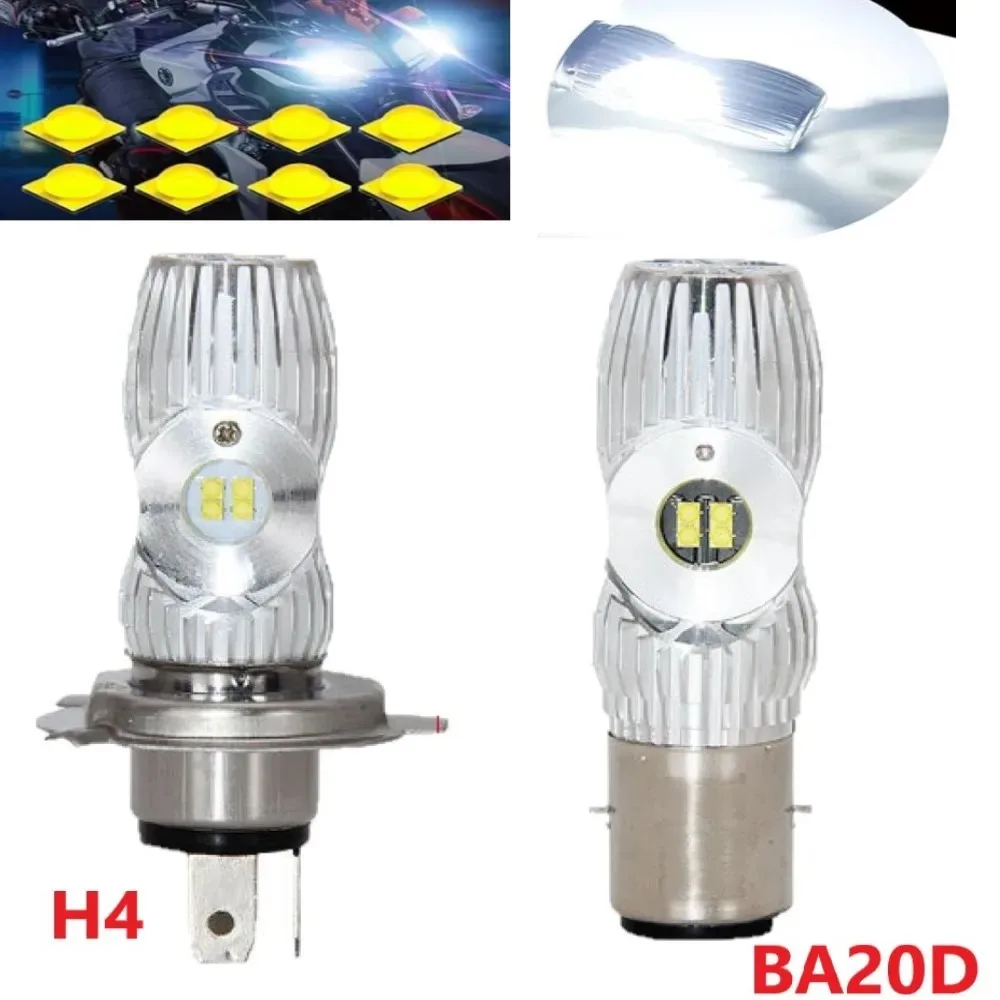 DC12-85V Motorcycle H4 BA20D LED Headlight Light Bulb, 8xCSP LED Chips White High Low Beam Bulb kit for Mobike Car.