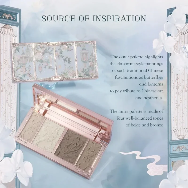 Flower Knows Butterfly Cloud Collar Series Embossed Highlighter and Contour Palette Loose Powder Iluminador Contouring Brush Set