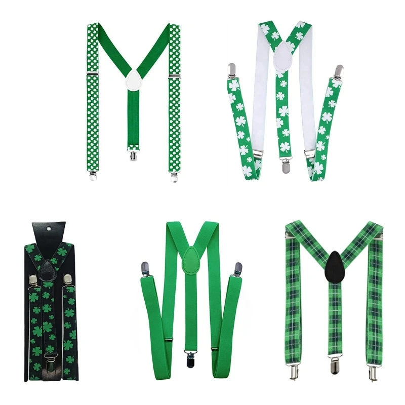 Shamrock Braces Adult StPatrickDay Celebration Suspender Braces Festival Costume 28TF