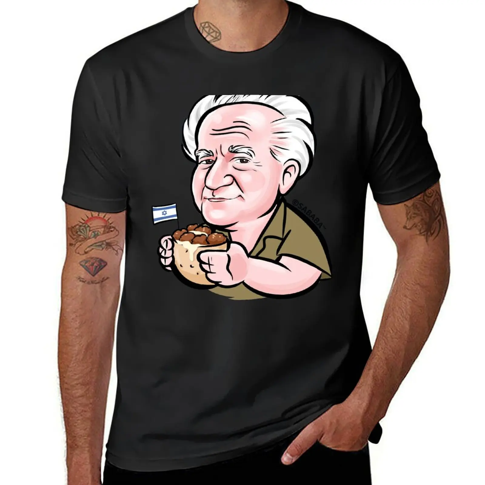

David Ben Gurion w/ Falafel Funny First Israeli PM Graphic T-Shirt hippie clothes for a boy funny t shirts for men
