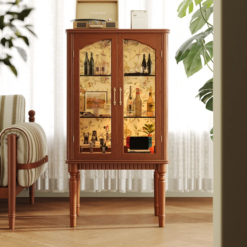 Solid wood wine cabinet display cabinet against the wall glass door TV cabinet