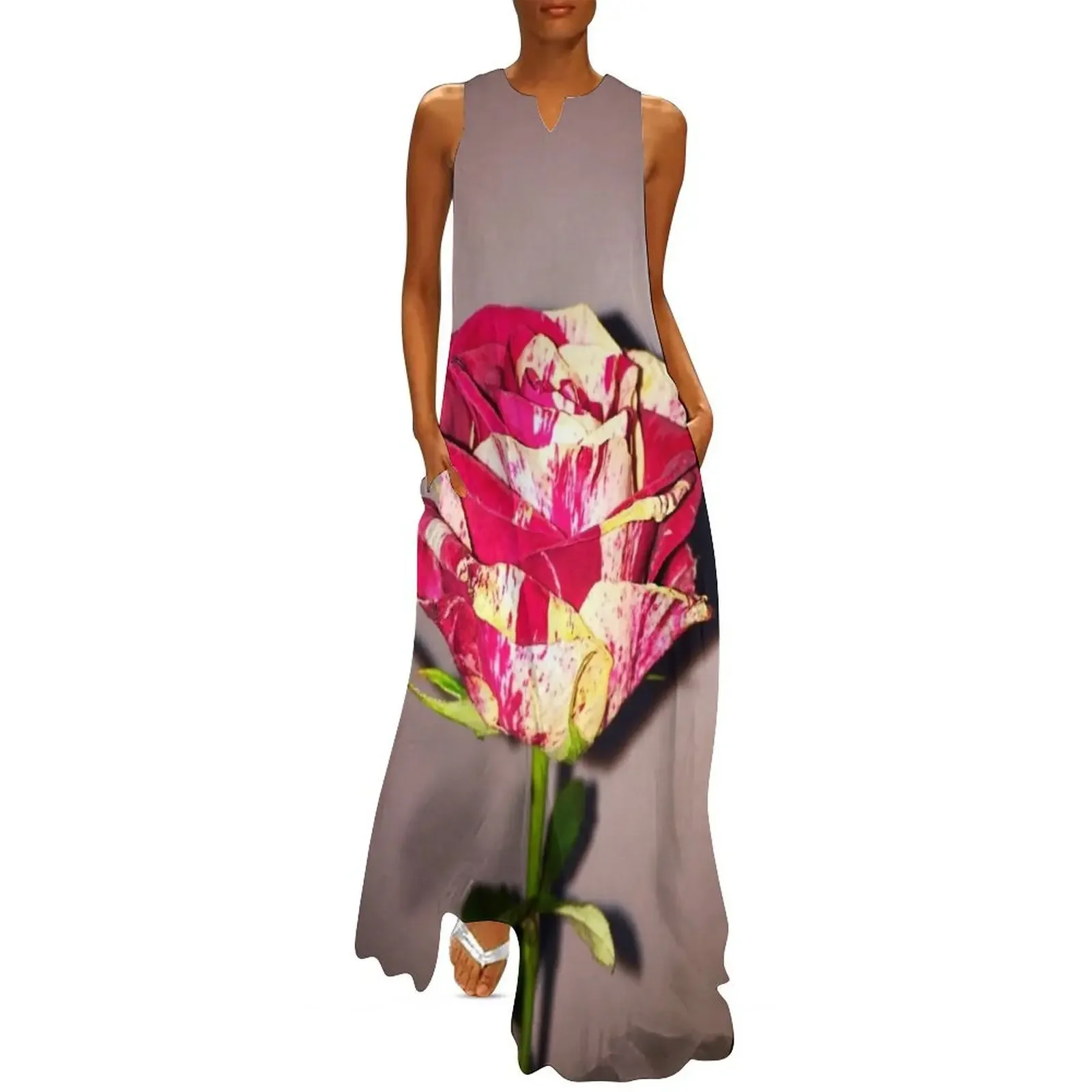 

Rose White and Red Long Dress beach outfits for women party dress women elegant luxury Dress vintage sexy for women