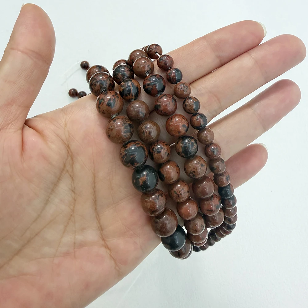 Natural Mahogany Obsidian Stone Round Beads 15