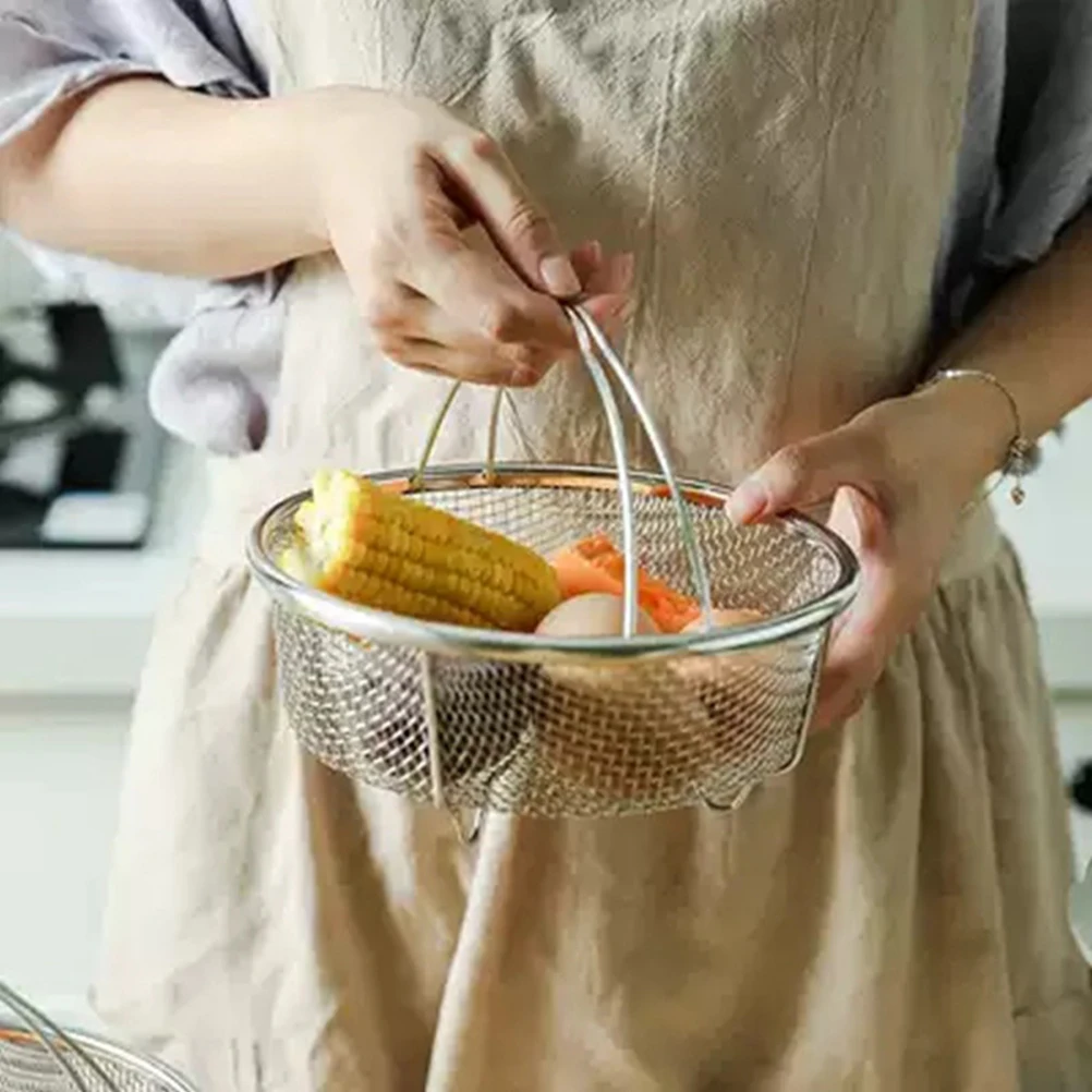 

2Pcs H held Steaming Basket Kitchen Strainer Stainless Steel Frying Mesh Draining St Durability Food Fried Chip Cookware