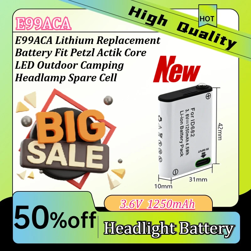 1250mAh E99ACA Lithium Replacement Battery Fit Petzl Actik Core LED Outdoor Camping Headlamp Spare Cell