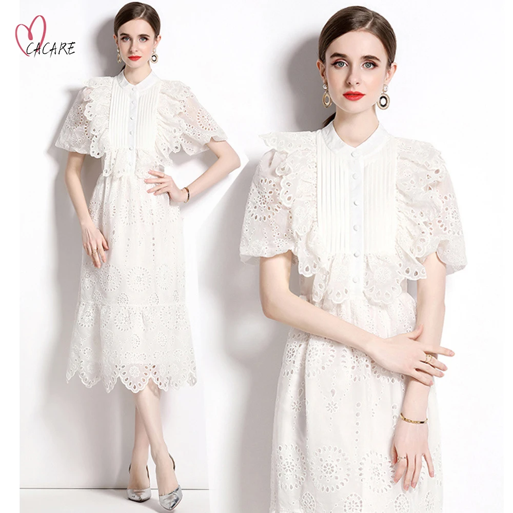 CACARE Elegant Womens Lace Party Dresses 2023 One Piece White Evening Dress Woman Female Clothing formal Occasion Dresses F0460