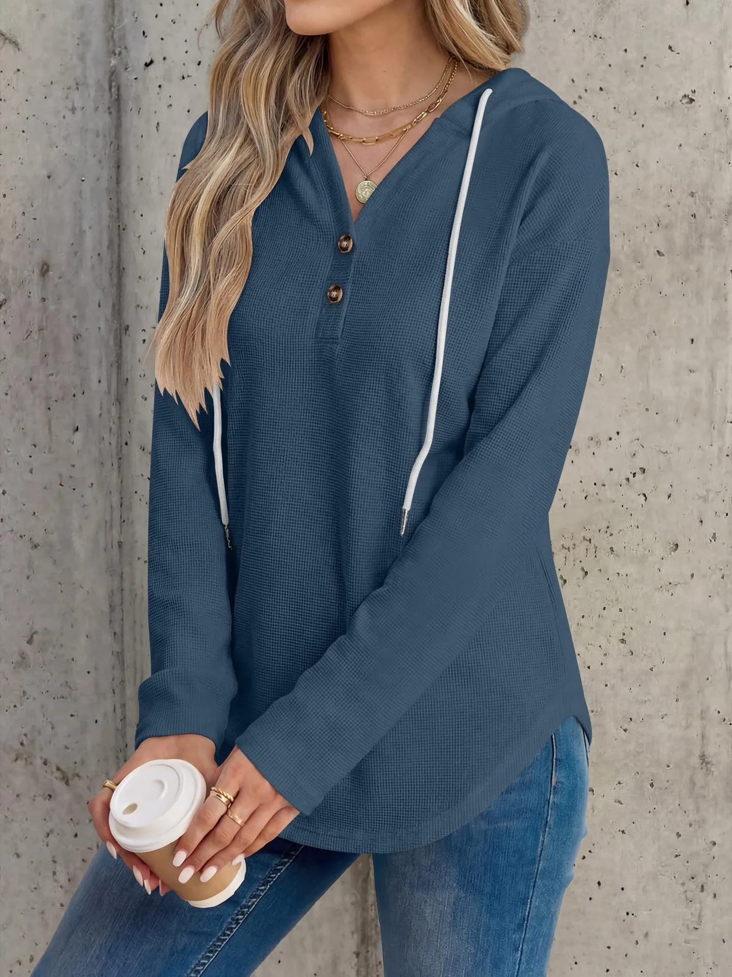 Casual Pullover Hoodie with V Neck Regular Length American and European Style Regular Sleeve Autumn Long Sleeve Women Hoodie