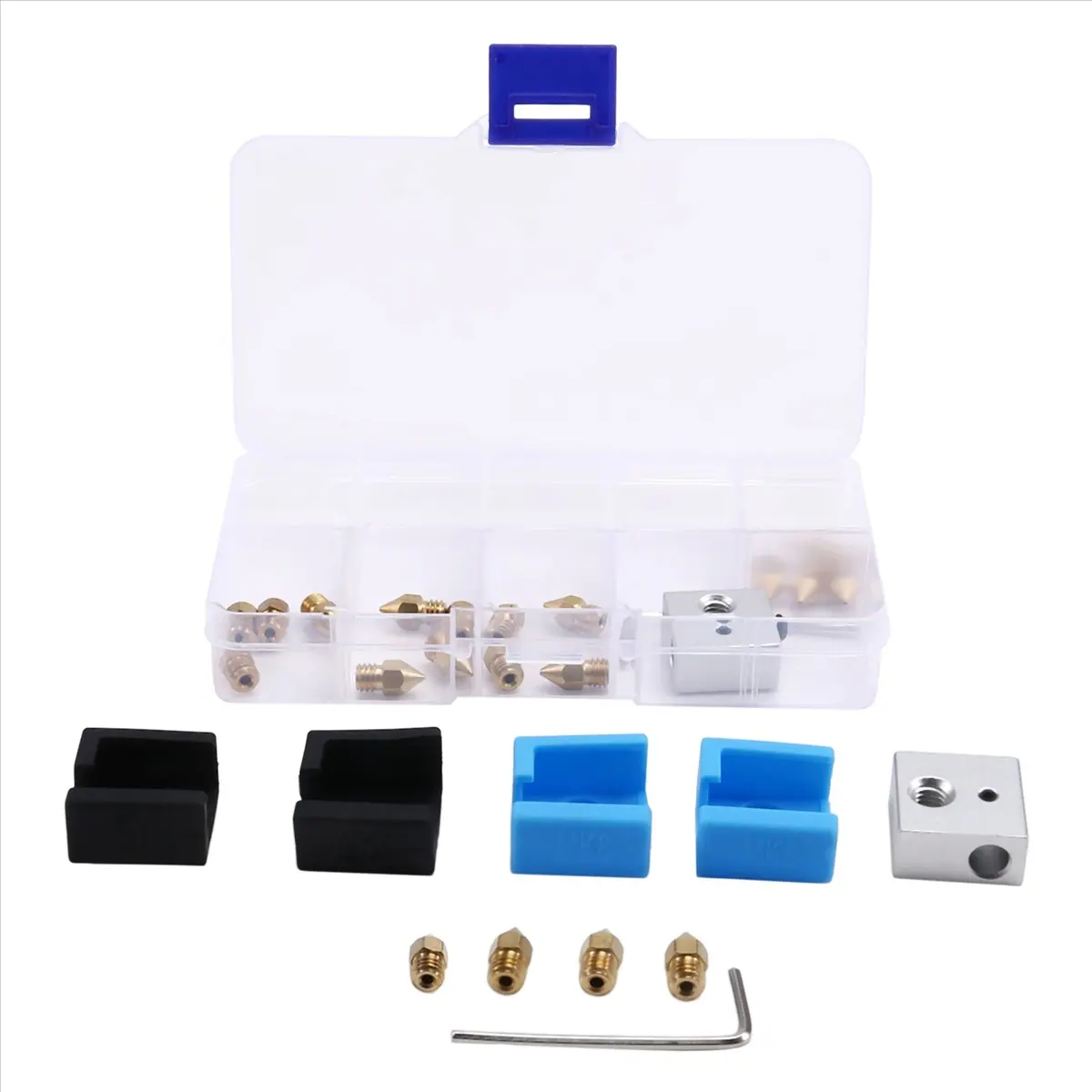 (B63C) 3D Printer Upgrade Kit Nozzles, Heating Block, Silicone Sleeve Complete Accessories Set MK8 Kit