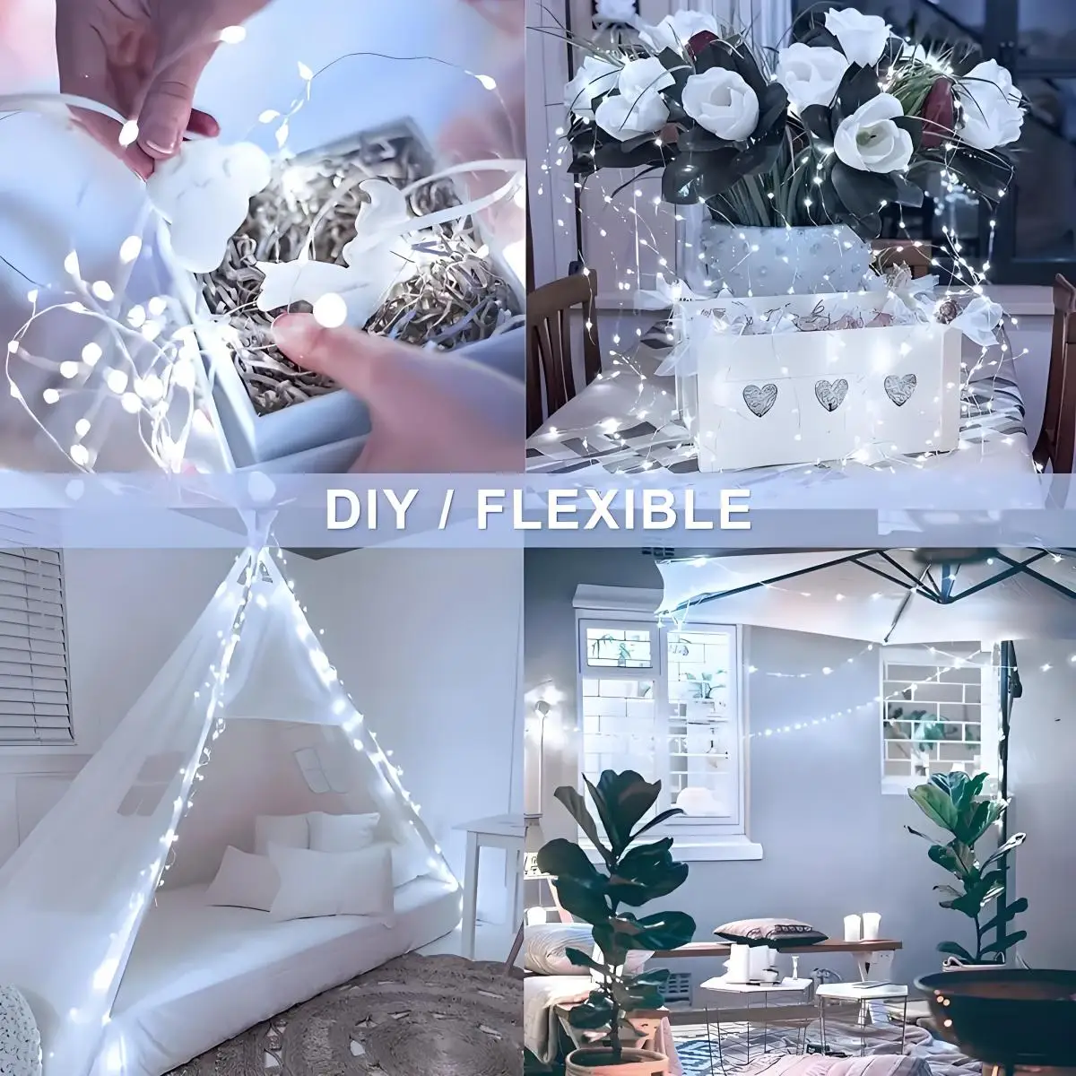 Lithium Battery-Powered Warm White/Colored Solar Flexible Copper Wire Lights, Can Be DIY Customized into Any Shape, Suitable for Garden Scene Decoration. Outdoor Christmas Decorative Atmosphere Lights, 8 Lighting Modes