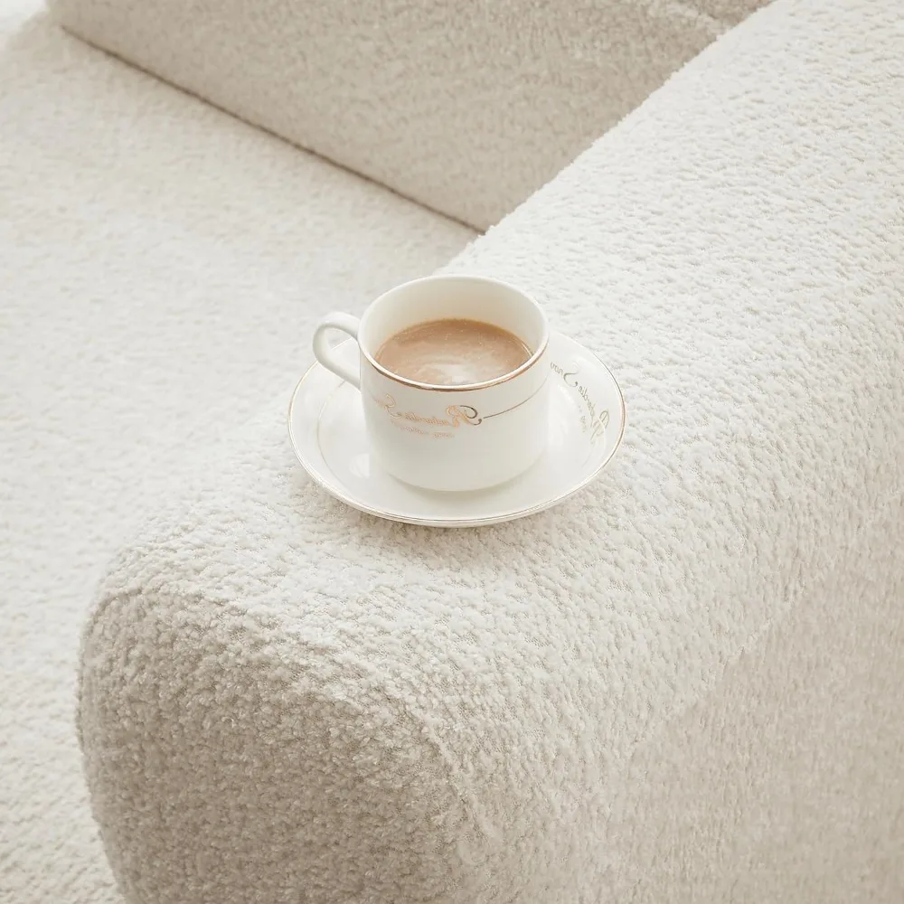 كرسي صالة Boucle Chaise الحديث، أثاث غرفة المعيشة الداخلية، تصميم منحني، أبيض كريمي #6