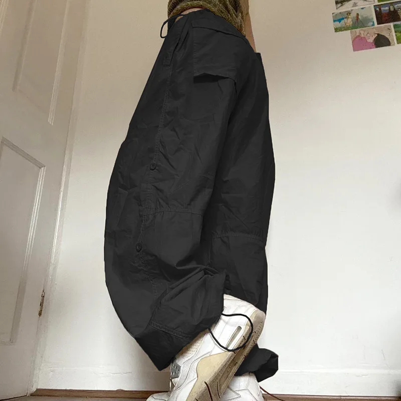 Pantaloni Cargo con coulisse Y2K pantaloni larghi a gamba larga pantaloni sportivi a vita bassa tinta unita Oversize 2023 estate Streetwear