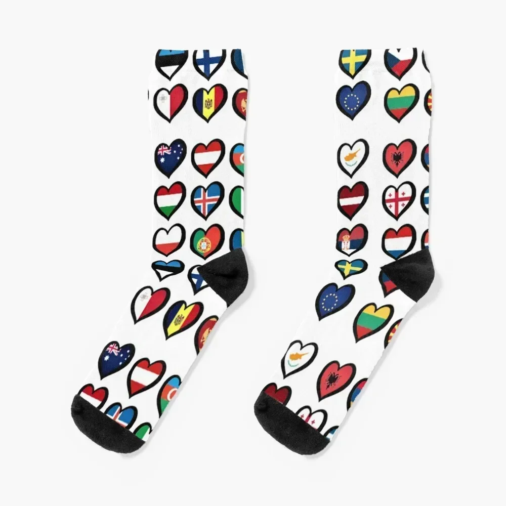 

Eurovision Song Contest Flags Hearts Socks halloween Heating sock christmas gift Sports Socks For Man Women's