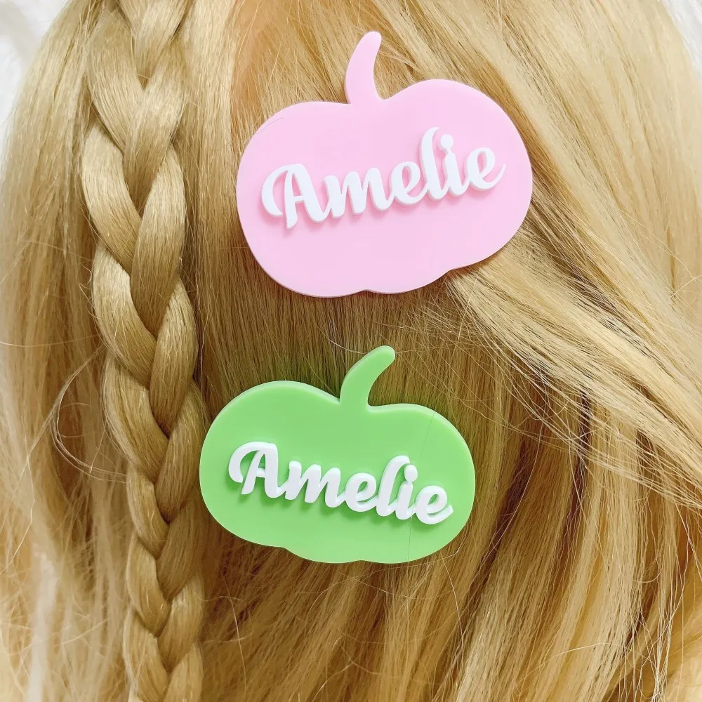 Fermagli per capelli con nome personalizzato Forcine per capelli con paillettes glitter multicolori Accessori per capelli per festa di nozze Fermaglio per capelli personalizzato con mela rosa