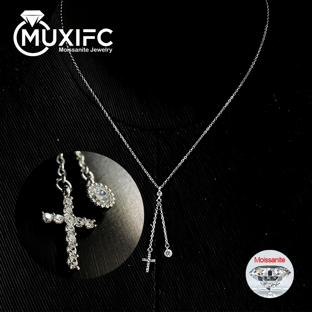 

3mm Full Moissanite Necklaces Sparkling Cross Long Chain Wedding Girls Gift Lab Diamond Pendant 925 Sterling Silver Fine Jewelry