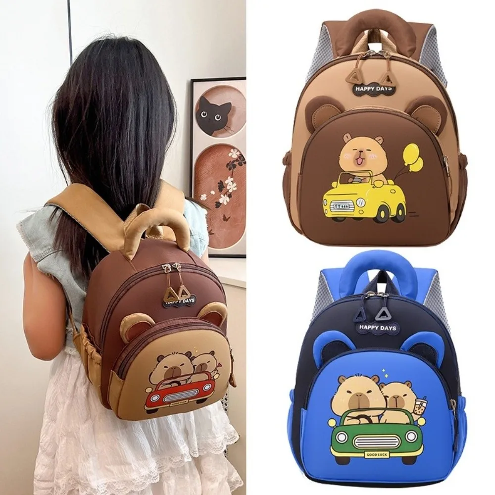 Kawaii Cartoon Capybara Backpack Nylon Lightweight Capybara School Bag Large Capacity Multi-pocket Kindergarten Backpack