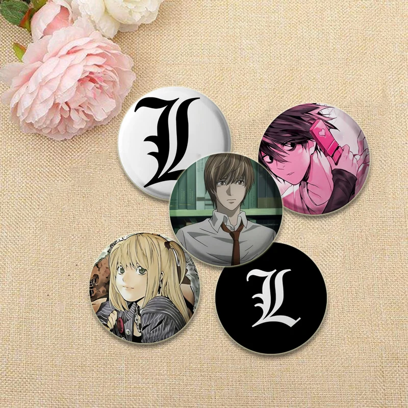 Japanese Anime Death Note Enamel Pins Handmade Round Brooches L Killer Yagami Light Cosplay Badge Backpacks Jewelry Gifts