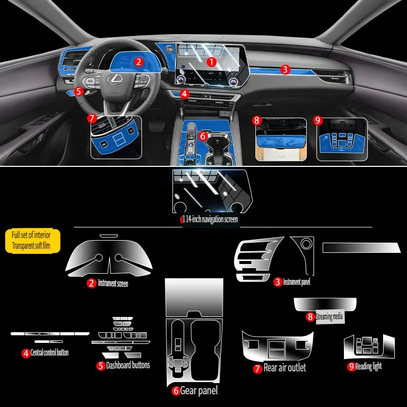 Tpu Transparent Film for 2023 Lexus RX RX350 RX350h RX500 Car Interior Sticker Console Dashboard Protection Film Car Accessories