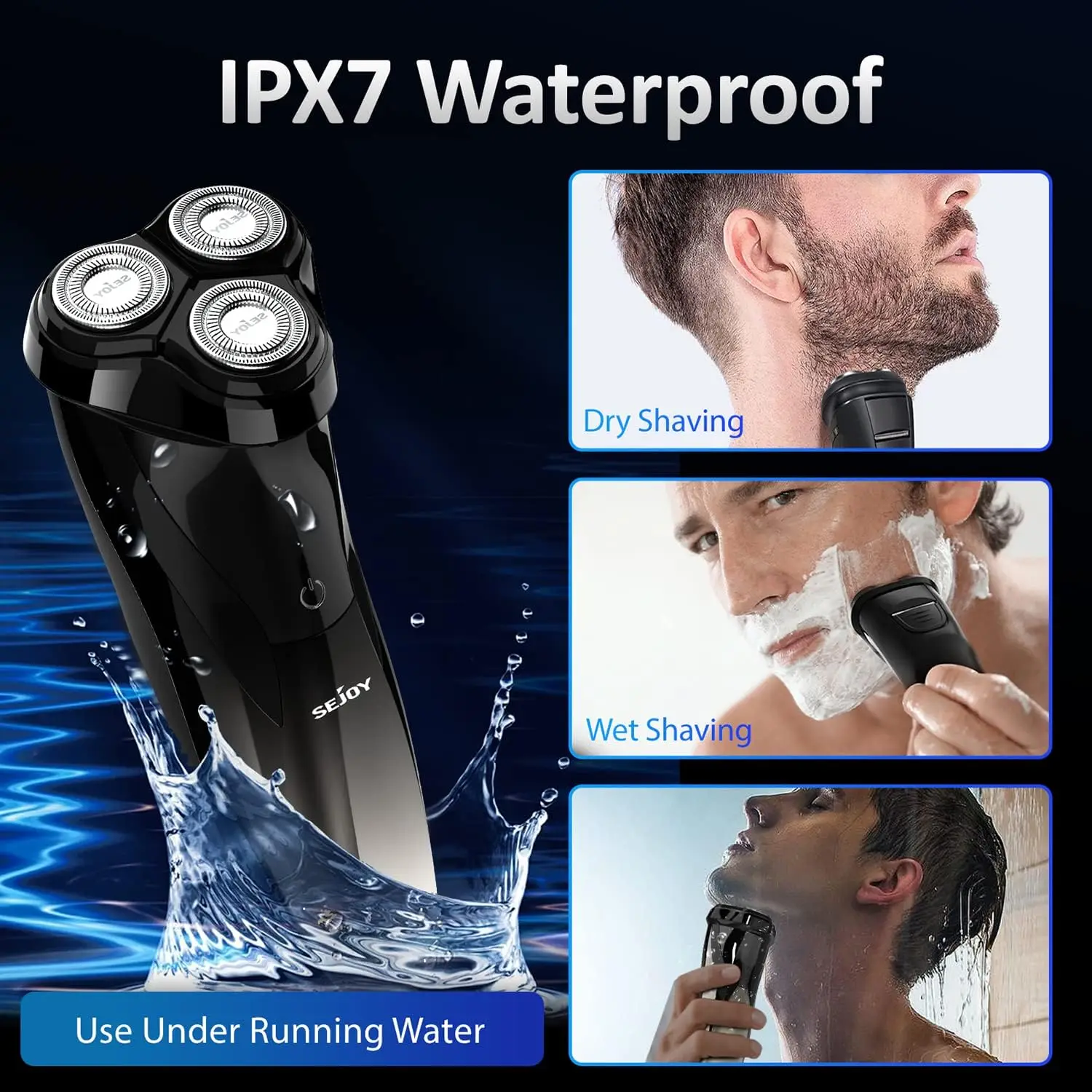 Sejoy Electric Shavers for Men Rechargeable Wet & Dry Electric Shaver with Pop-Up Trimmer - 3D Floating Cutter Head image 5