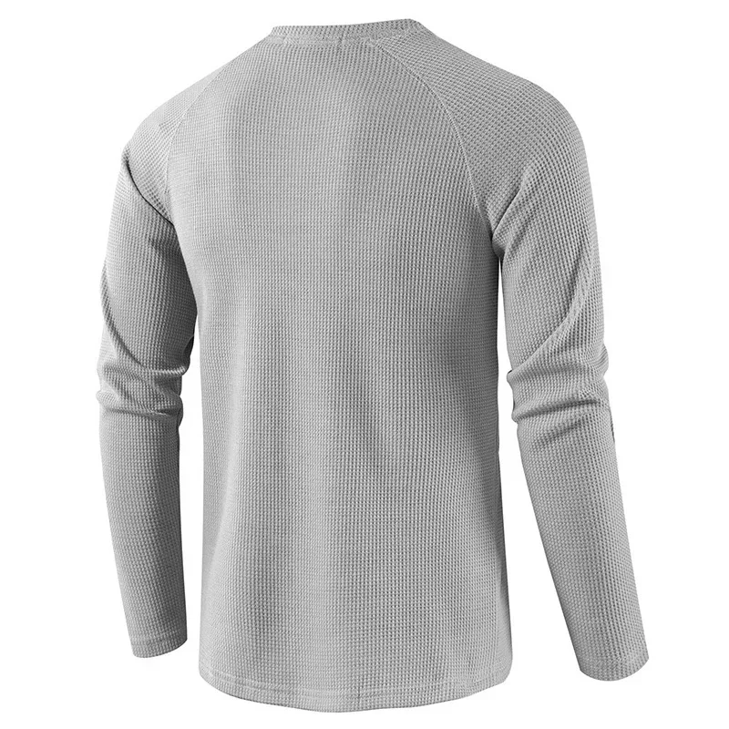 Fashion Waffle Cotton T Shirt Men Autumn New Slim Fit Long Sleeve Henley Tshirt Men Streetwear Casual Solid Color T-Shirt