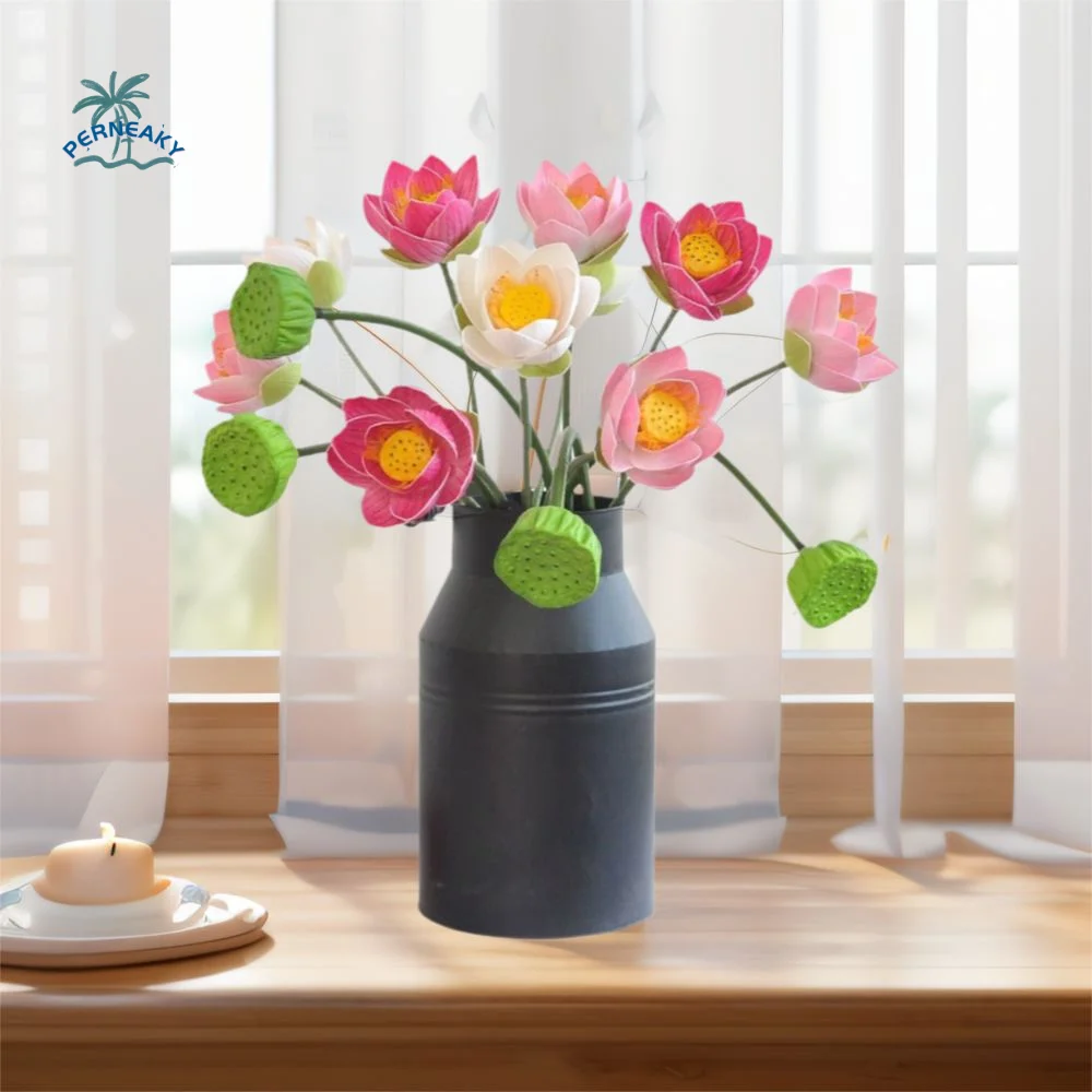 

EVA Simulated Lotus Lifelike Creativity Fake Lotus Seedpod Long Stem Romantic Landscape Artificial Flower Garden Supplies