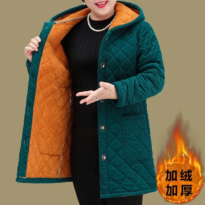 Madre abbigliamento cappotto di cotone 2023 autunno inverno peluche parka caldo lungo cappotto imbottito con cappuccio giacca imbottita in cotone da donna Outwear nuovo