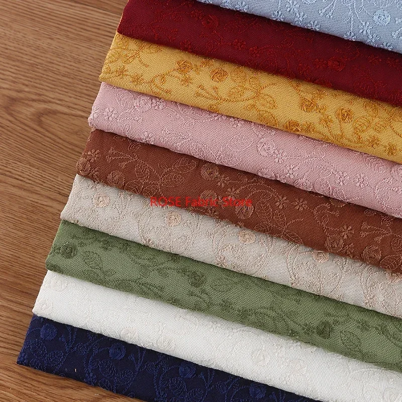 Retro Multicolor flower Embroidery Ramie Cotton Linen Fabric For skirts, Gown, dress, blouse, tops, table cover, costumes design