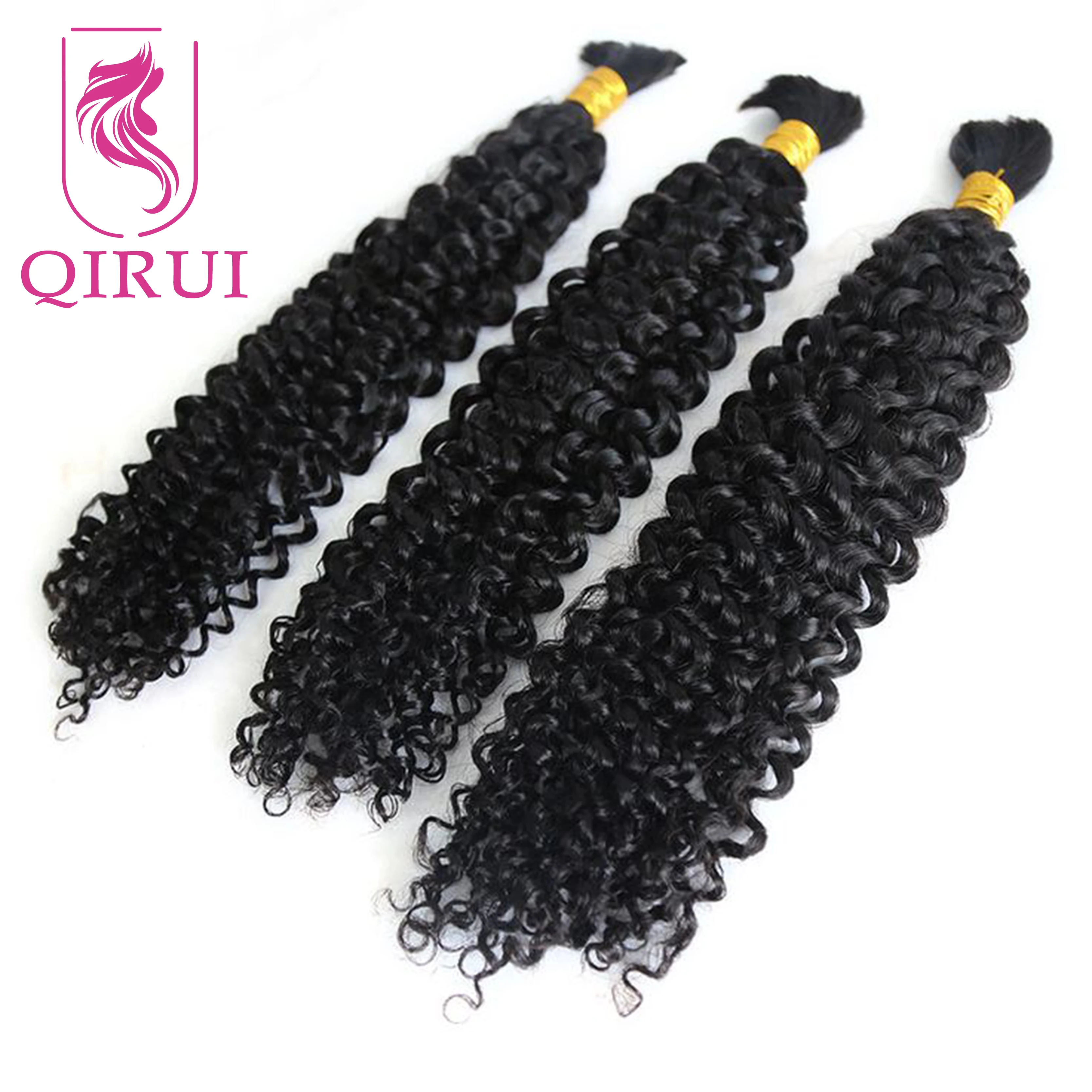 Bulk Human Hair For Braiding Indian Curly Burmese Human Hair No Weft Double Drawn Full End Boho Braids Hair Extensions