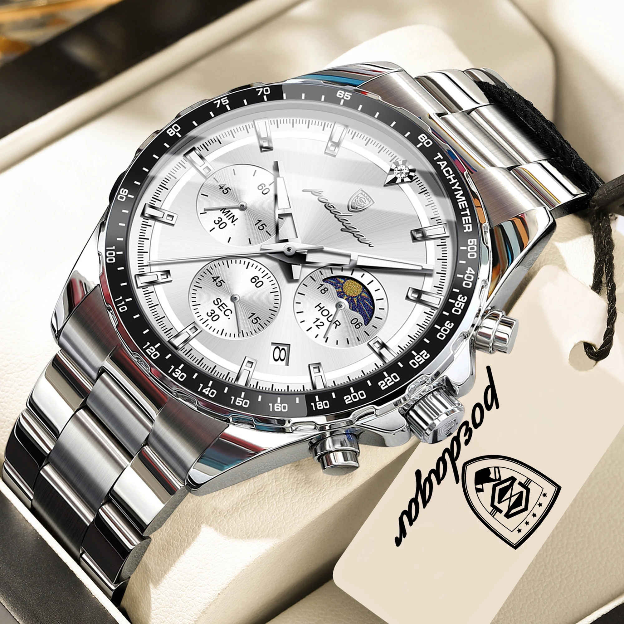 Men's Luminous Waterproof Chronograph Leather Wristwatch