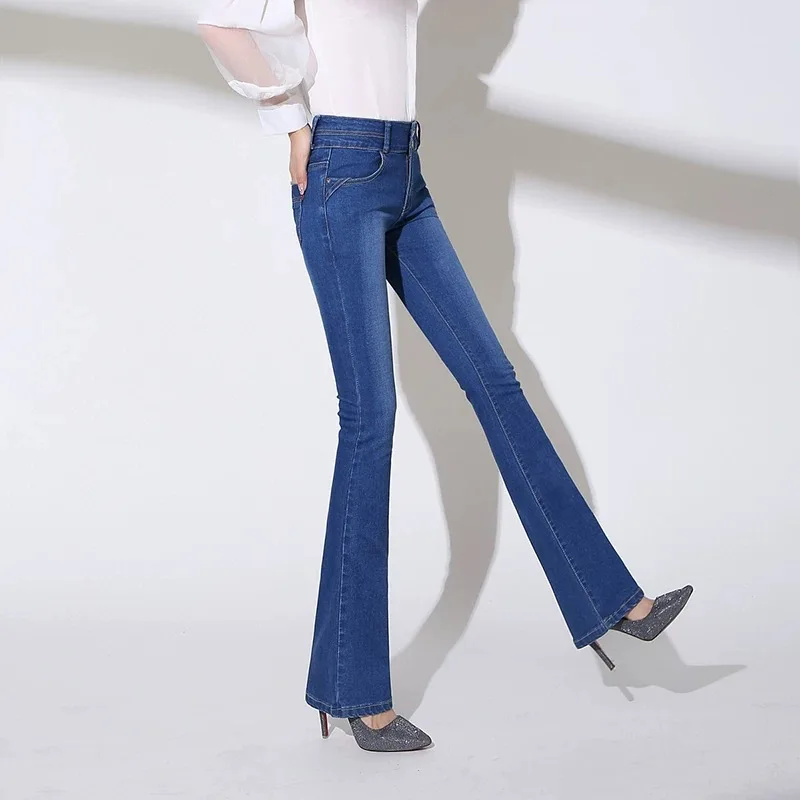 Oversized Slim Flare Denim Pants Women Streetwear High Waist Pantalones Skinny Jeans Casual Vaqueros Stretch Cowboy Trousers