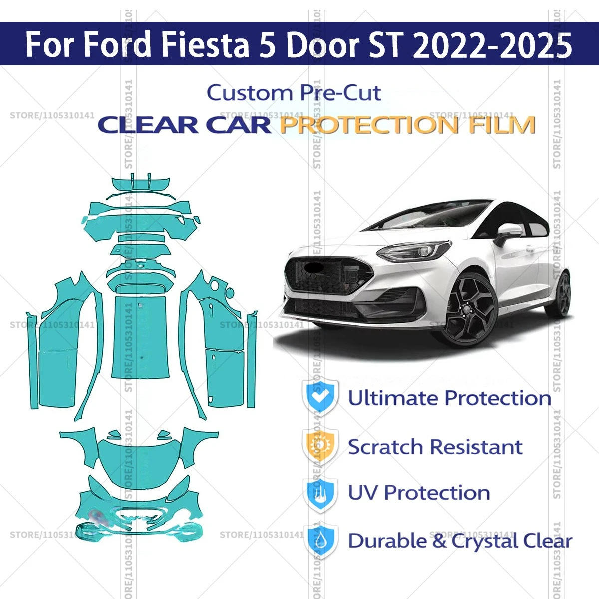 

Pre-Cut Paint Protection Film PPF Transparent Car Film Professional Automotive PPF For Ford Fiesta 5 Door ST 2022-2025