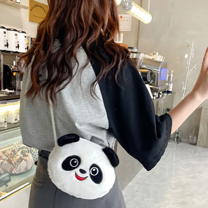 Kawaii Panda Head Plush Shoulder Bag  Kids Plush Coin Purse Storage Bag Soft Cute Cartoon Gift Crossbody Bag For Boys Girls