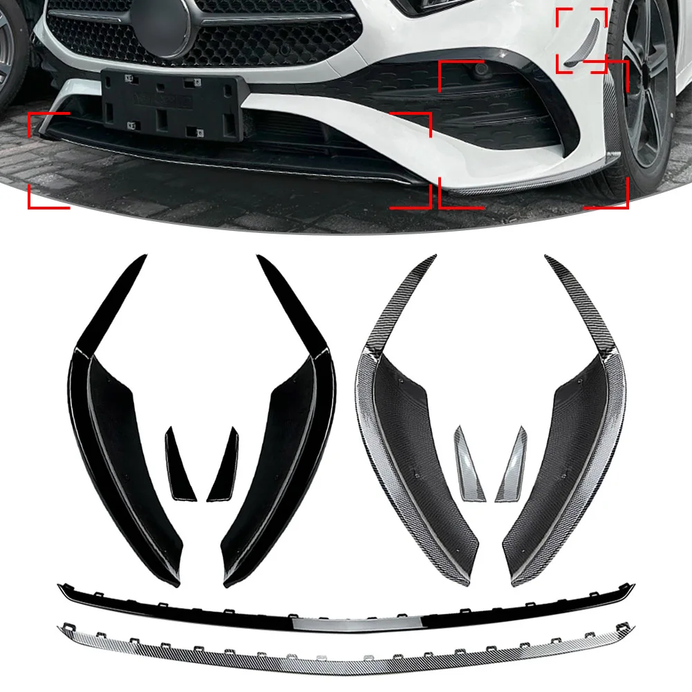 5Pcs/Set Car Front Bumper Lip Splitter Side Spoiler Body Kit For Mercedes Benz A Class W177 A180 A200 A220 A250 A35 A45AMG 2023+