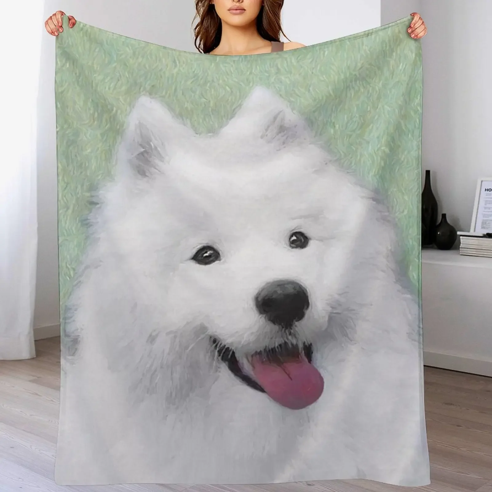 

Samoyed Throw Blanket Retros funny gift Hairy Luxury Throw Blankets