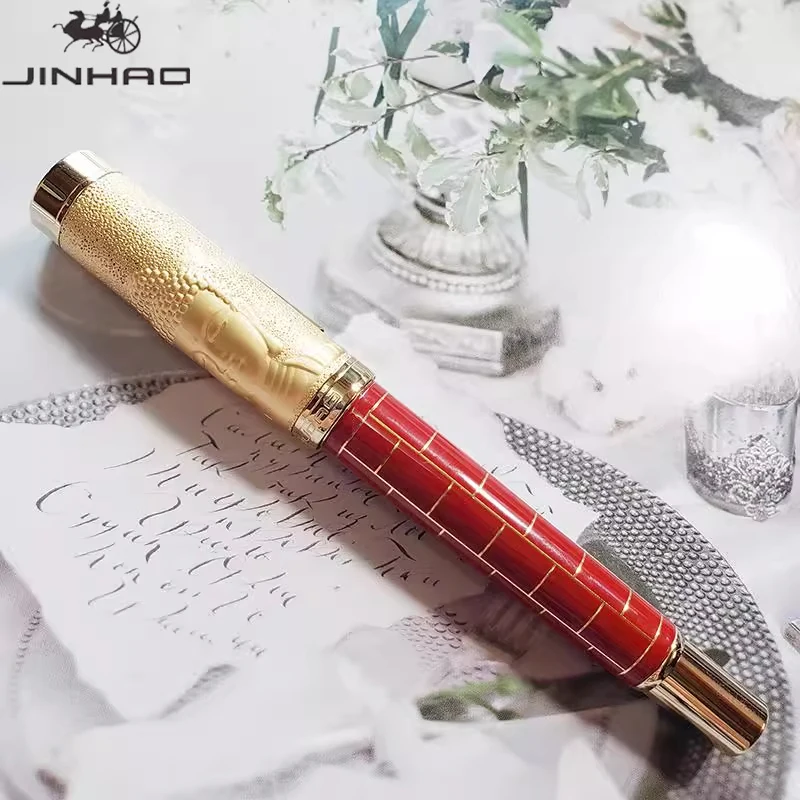 

Роскошная перьевая ручка JINHAO, 3D Будда, золотая рельефная резьба, иридиевое перо, ручки для каллиграфии, дзен, культурный подарок для мужчин и женщин, коллекционные